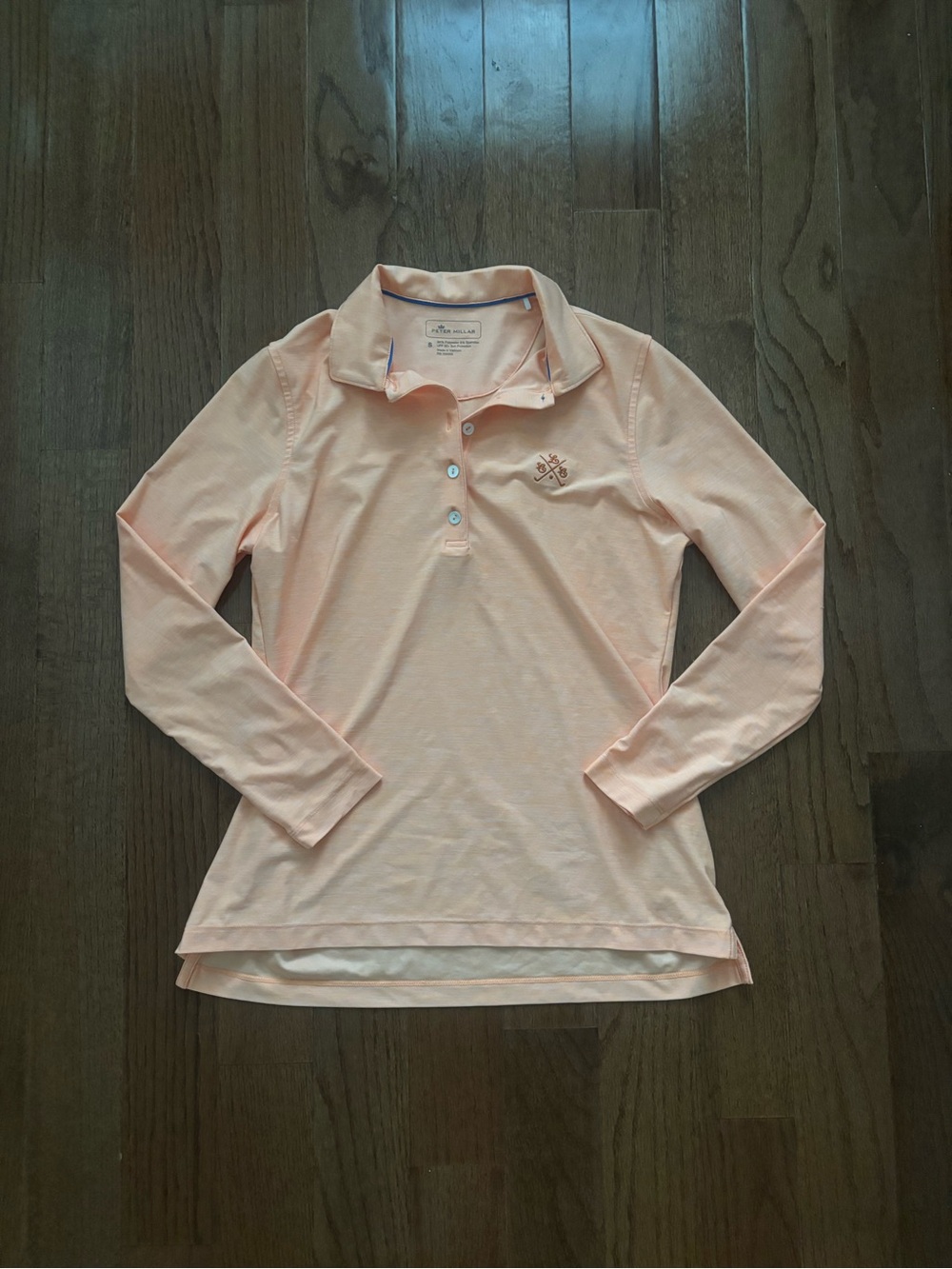 peter millar orange long sleeve golf performance polo small